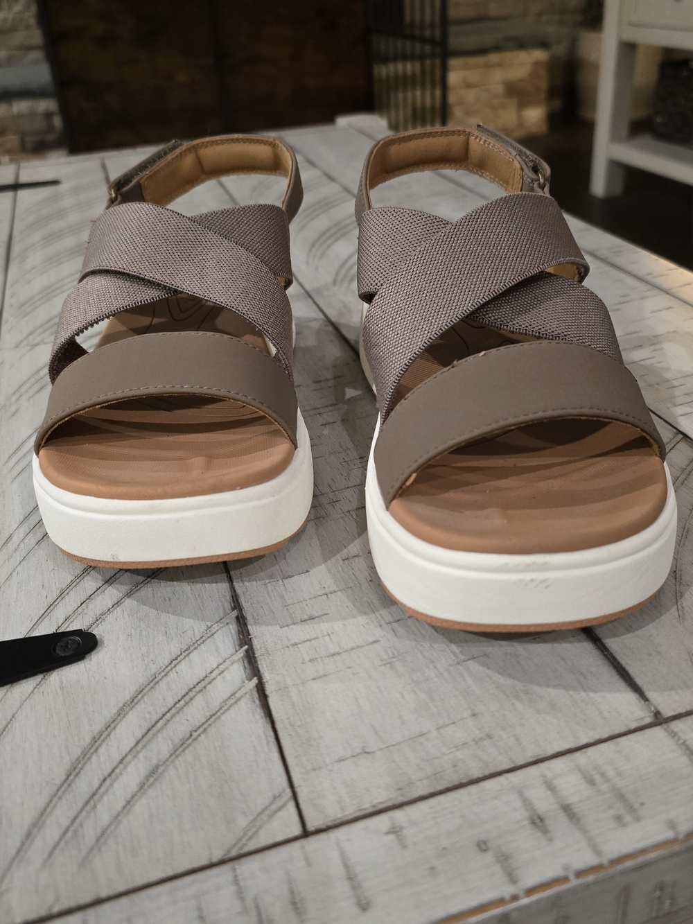 Women's Taupe Crisscross Platform Sandals with Back Strap